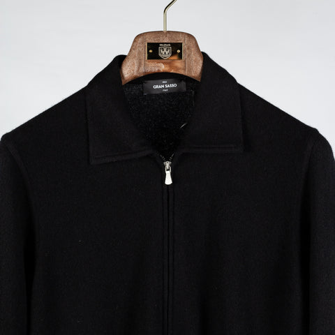 Gran Sasso Black Felted Cashmere Knitted Zip Sweater - Cashmere, Flannel, Italian, Made In Italy - View 7