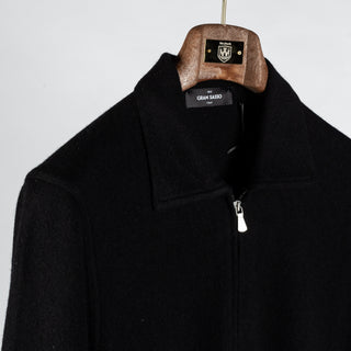 Gran Sasso Black Felted Cashmere Knitted Zip Sweater - Cashmere, Flannel, Italian, Made In Italy - Detail View