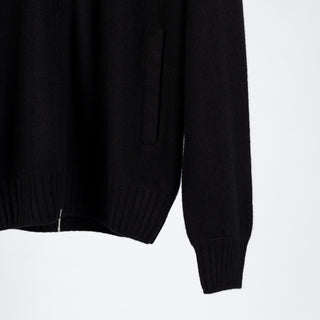 Gran Sasso Black Felted Cashmere Knitted Zip Sweater - Cashmere, Flannel, Italian, Made In Italy - Back View