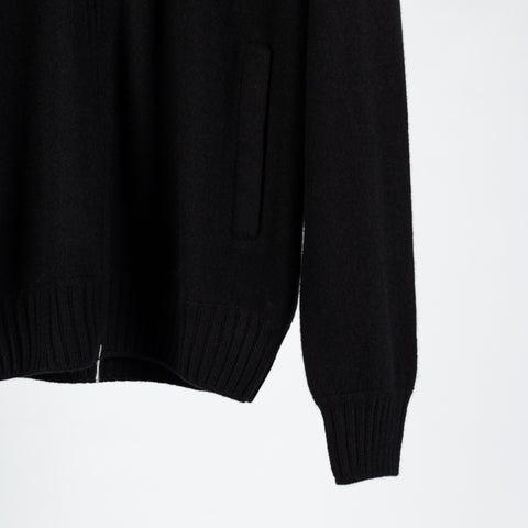 Gran Sasso Black Felted Cashmere Knitted Zip Sweater - Cashmere, Flannel, Italian, Made In Italy - Back View