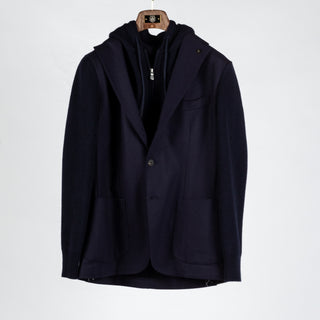 Gran Sasso Navy Super Geelong & Flannel Hooded Blazer - Wool, Flannel, Italian, Knit, Made In Italy