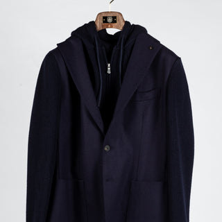 Gran Sasso Navy Super Geelong & Flannel Hooded Blazer - Wool, Flannel, Italian, Knit, Made In Italy - View 6