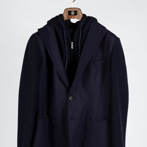 Gran Sasso Navy Super Geelong & Flannel Hooded Blazer - Wool, Flannel, Italian, Knit, Made In Italy - View 6