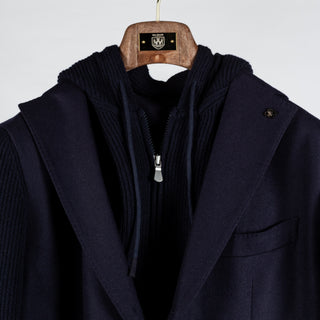 Gran Sasso Navy Super Geelong & Flannel Hooded Blazer - Wool, Flannel, Italian, Knit, Made In Italy - View 7