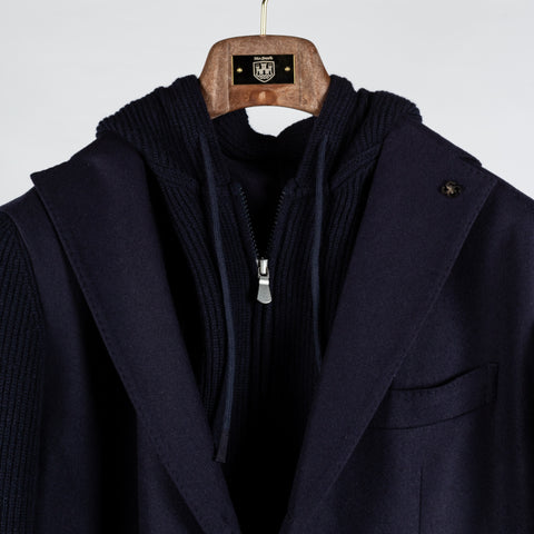 Gran Sasso Navy Super Geelong & Flannel Hooded Blazer - Wool, Flannel, Italian, Knit, Made In Italy - View 7
