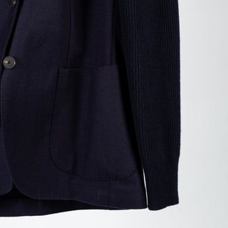 Gran Sasso Navy Super Geelong & Flannel Hooded Blazer - Wool, Flannel, Italian, Knit, Made In Italy - Back View