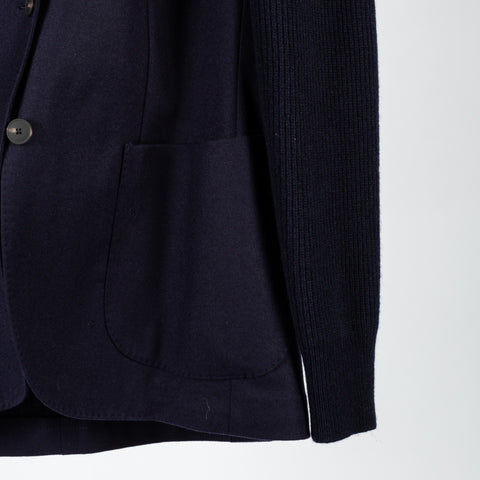 Gran Sasso Navy Super Geelong & Flannel Hooded Blazer - Wool, Flannel, Italian, Knit, Made In Italy - Back View