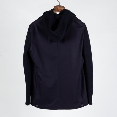 Gran Sasso Navy Super Geelong & Flannel Hooded Blazer - Wool, Flannel, Italian, Knit, Made In Italy - View 5