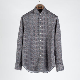 Xacus Grey Floral Evolution Fit Dress Shirt - Cotton, Silk, Denim, Made In Italy