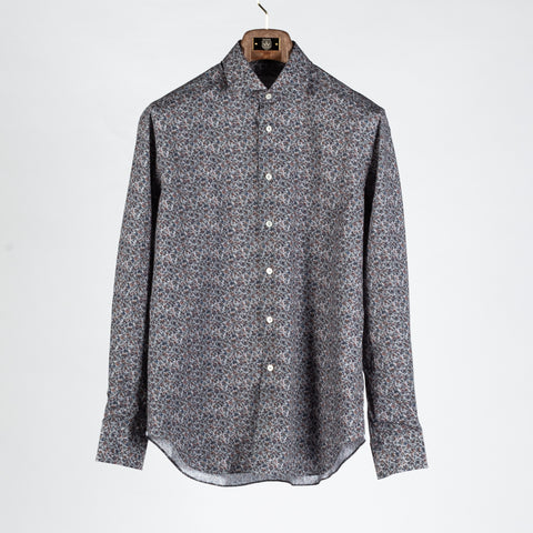 Xacus Grey Floral Evolution Fit Dress Shirt - Cotton, Silk, Denim, Made In Italy