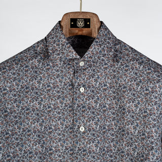 Xacus Grey Floral Evolution Fit Dress Shirt - Cotton, Silk, Denim, Made In Italy - View 7