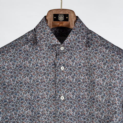 Xacus Grey Floral Evolution Fit Dress Shirt - Cotton, Silk, Denim, Made In Italy - View 7