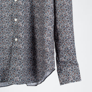 Xacus Grey Floral Evolution Fit Dress Shirt - Cotton, Silk, Denim, Made In Italy - Back View