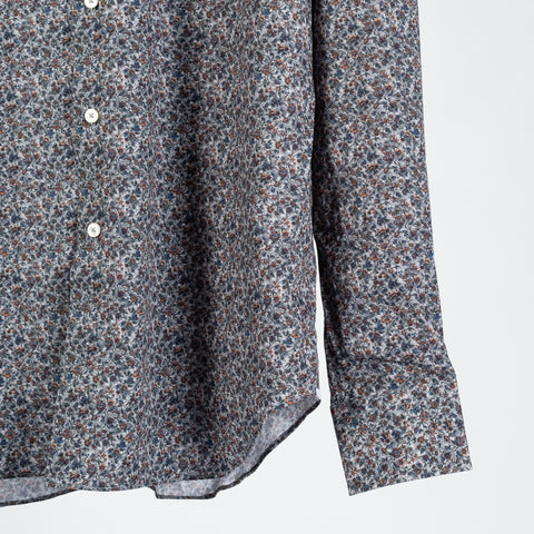 Xacus Grey Floral Evolution Fit Dress Shirt - Cotton, Silk, Denim, Made In Italy - Back View
