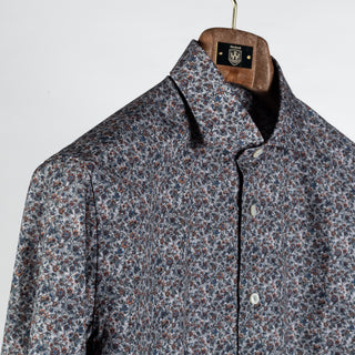 Xacus Grey Floral Evolution Fit Dress Shirt - Cotton, Silk, Denim, Made In Italy - Detail View