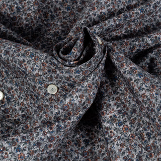 Xacus Grey Floral Evolution Fit Dress Shirt - Cotton, Silk, Denim, Made In Italy - Alternate View