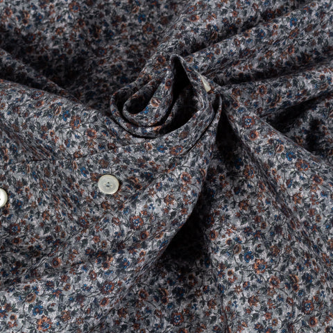 Xacus Grey Floral Evolution Fit Dress Shirt - Cotton, Silk, Denim, Made In Italy - Alternate View