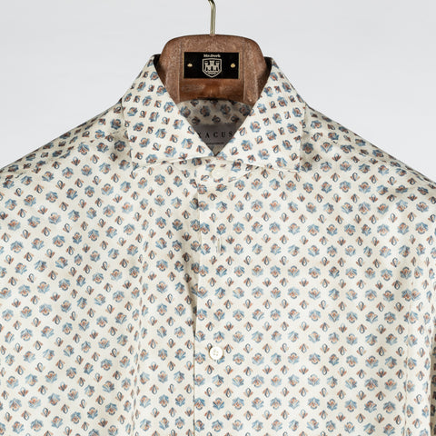 Xacus Biege Printed Evolution Fit Dress Shirt - Blue, Cotton, Silk, Italian, Geometric, Made In Italy - View 6