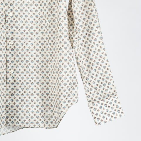 Xacus Biege Printed Evolution Fit Dress Shirt - Blue, Cotton, Silk, Italian, Geometric, Made In Italy - Back View