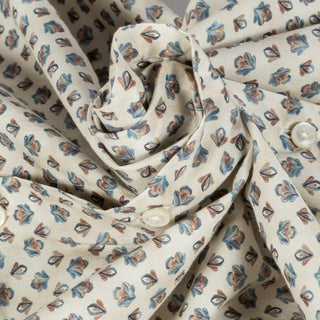 Xacus Biege Printed Evolution Fit Dress Shirt - Blue, Cotton, Silk, Italian, Geometric, Made In Italy - Alternate View