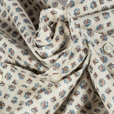 Xacus Biege Printed Evolution Fit Dress Shirt - Blue, Cotton, Silk, Italian, Geometric, Made In Italy - Alternate View