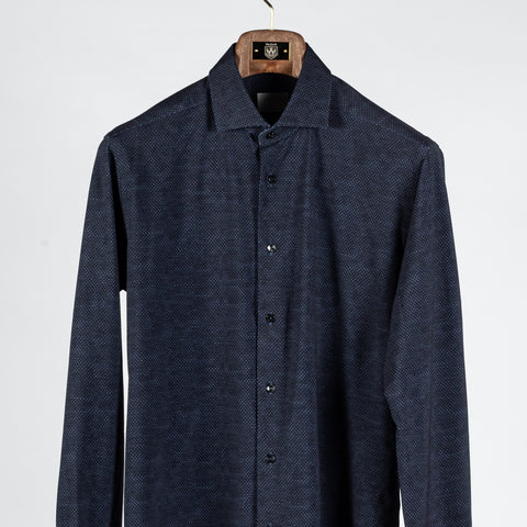 Xacus Navy Geometric Printed Active Fit Dress Shirt - Stretch, Italian, Modern Fit - View 6