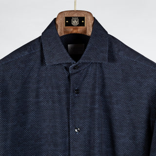 Xacus Navy Geometric Printed Active Fit Dress Shirt - Stretch, Italian, Modern Fit - View 7