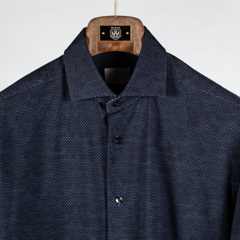 Xacus Navy Geometric Printed Active Fit Dress Shirt - Stretch, Italian, Modern Fit - View 7