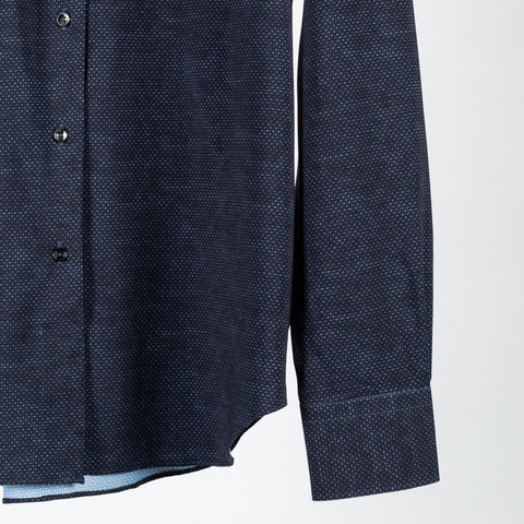 Xacus Navy Geometric Printed Active Fit Dress Shirt - Stretch, Italian, Modern Fit - Back View