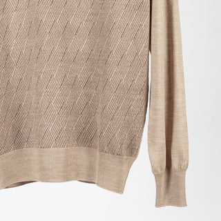 Gran Sasso Beige Diamond-Stitch Wool Silk Zip Polo 4