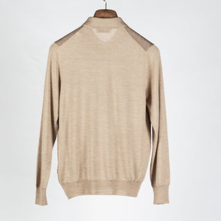 Gran Sasso Beige Diamond-Stitch Wool Silk Zip Polo 5