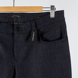 Alberto Stretch Midnight Blue Ceramica Pipe Trousers - Polyester, Viscose, Stretch, Regular Fit - Back View