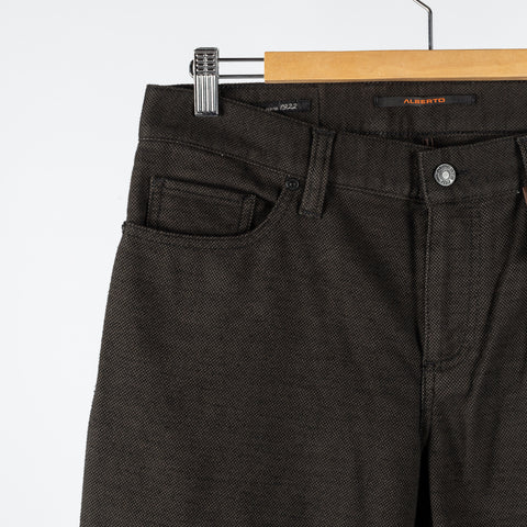 Alberto Dark Green Pipe Trousers - Tan, Wool, Cotton, Polyester, Regular Fit - Detail View