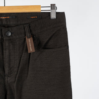 Alberto Dark Green Pipe Trousers - Tan, Wool, Cotton, Polyester, Regular Fit - Back View
