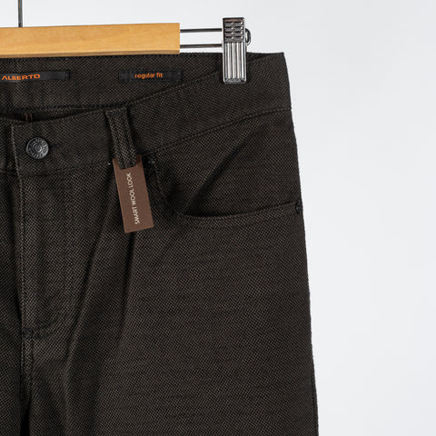 Alberto Dark Green Pipe Trousers - Tan, Wool, Cotton, Polyester, Regular Fit - Back View