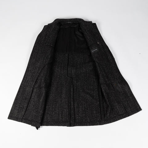 Tagliatore Charcoal Belted OverCoat - Navy, Wool, Silk, Oxford, Woven, Made In Italy - View 9