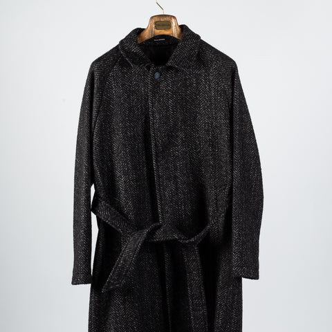 Tagliatore Charcoal Belted OverCoat - Navy, Wool, Silk, Oxford, Woven, Made In Italy - View 6