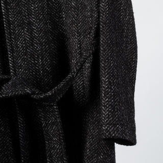 Tagliatore Charcoal Belted OverCoat - Navy, Wool, Silk, Oxford, Woven, Made In Italy - Back View