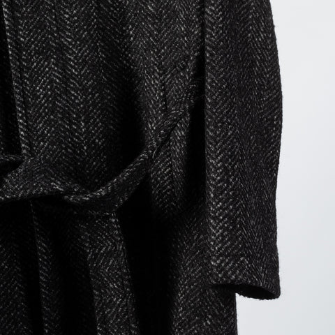Tagliatore Charcoal Belted OverCoat - Navy, Wool, Silk, Oxford, Woven, Made In Italy - Back View