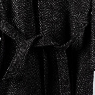 Tagliatore Charcoal Belted OverCoat - Navy, Wool, Silk, Oxford, Woven, Made In Italy - Detail View