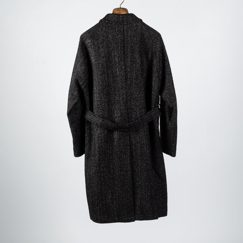 Tagliatore Charcoal Belted OverCoat - Navy, Wool, Silk, Oxford, Woven, Made In Italy - View 5