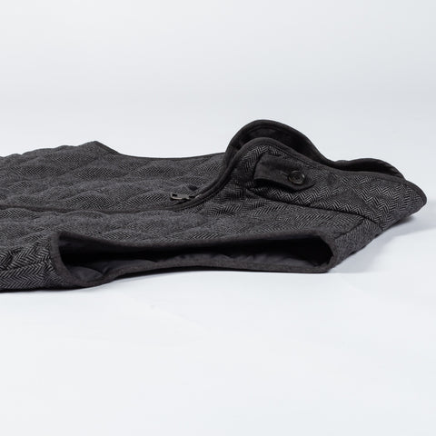 Waterville Charcoal Herringbone Vest - Navy, Wool, Cotton, Denim, Made In Italy - View 9
