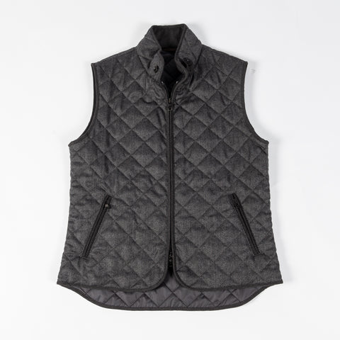 Waterville Charcoal Herringbone Vest - Navy, Wool, Cotton, Denim, Made In Italy - View 5