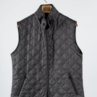 Waterville Charcoal Herringbone Vest - Navy, Wool, Cotton, Denim, Made In Italy - View 6