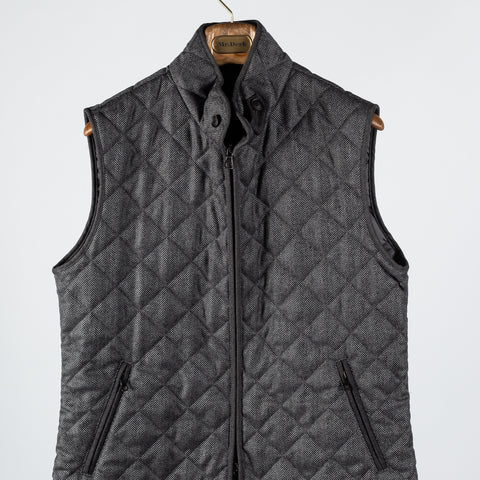 Waterville Charcoal Herringbone Vest - Navy, Wool, Cotton, Denim, Made In Italy - View 6