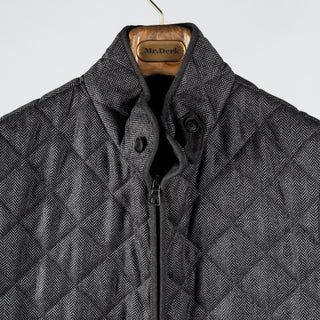 Waterville Charcoal Herringbone Vest - Navy, Wool, Cotton, Denim, Made In Italy - View 7