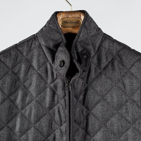 Waterville Charcoal Herringbone Vest - Navy, Wool, Cotton, Denim, Made In Italy - View 7