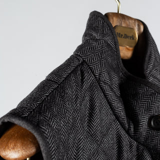 Waterville Charcoal Herringbone Vest - Navy, Wool, Cotton, Denim, Made In Italy - Detail View