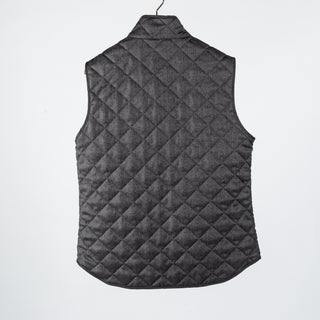 Waterville Charcoal Herringbone Vest - Navy, Wool, Cotton, Denim, Made In Italy - Back View