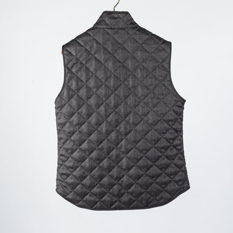 Waterville Charcoal Herringbone Vest - Navy, Wool, Cotton, Denim, Made In Italy - Back View